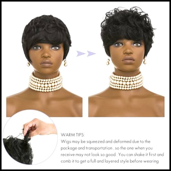Short Curly Pixie Cut Wig Brazilian Remy Human Hair Glueless Classic Style
